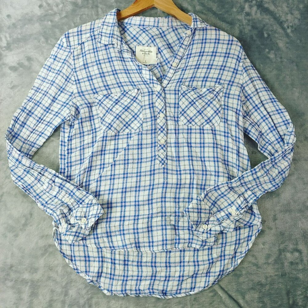 Abercrombie & Fitch Womens 3/4 Button Up Long Sleeve Shirt Tunic Size M Blue